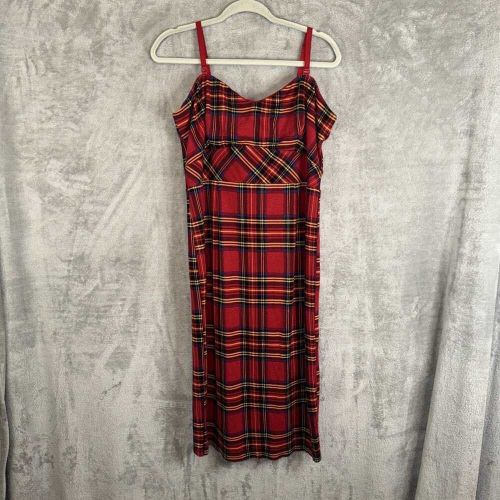 Torrid x Betsey Johnson Women Dress SZ 14 Red Tartan Ponte Strapless Sweetheart